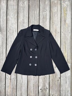 MARISA MINICUCCI | VTG Black 90s Style Leather Trim Wool Blazer Jacket | Size 8